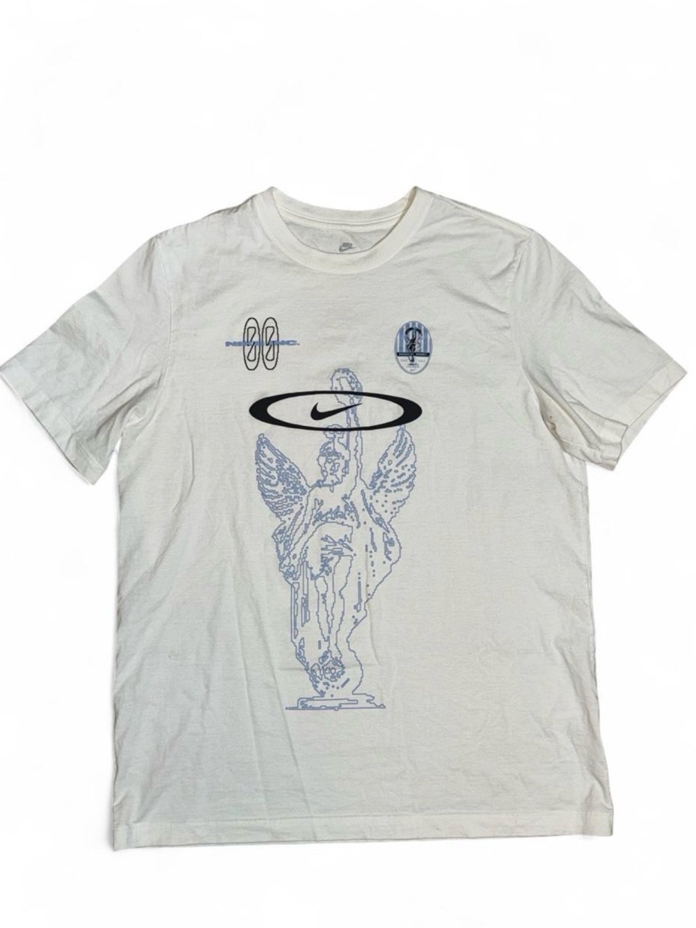 Nike White Short Sleeve Graphic Tee with Black Swoosh